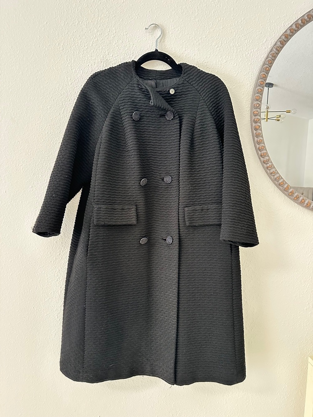 Vintage MCM Black Double-Breasted Textured Coat